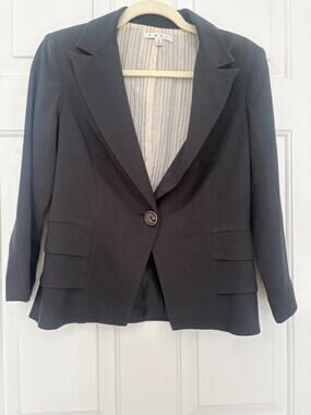 Cabi Bossy Blazer Style 230 Charcoal Gray Peplum Ruffle Hem Career Jacket Size 4